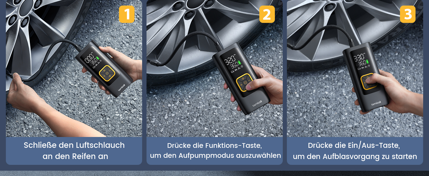 Електрична повітряна помпа Lamicall для велосипеда, авто, мотоцикла та м'ячів - 150PSI, з LED-ліхтариком (оновлена)