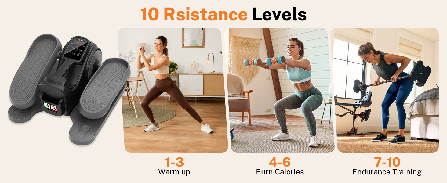 Еліптичний тренажер Gonex під стіл для літніх людей з 10 рівнями опору, тренажер для ніг, як у телепередачі, педальний тренажер, 10 швидкостей та 3 автоматичні режими, чорний