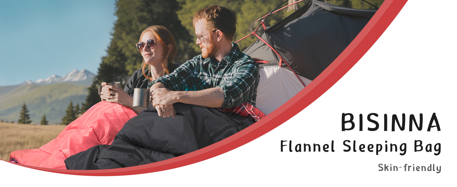 Спальний мішок BISINNA XL з бавовняного фланнелю для кемпінгу, 2-3 сезони, дорослий, чорний, 1.5 кг