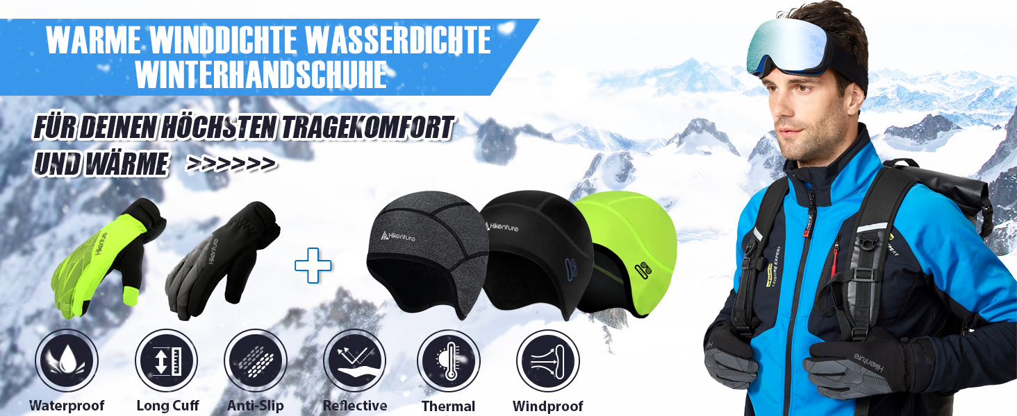 Зимові рукавички HIKENTURE: водонепроникні, для їзди на велосипеді, катання на лижах, чоловічі/жіночі, термо, чорно-сірий, розмір L