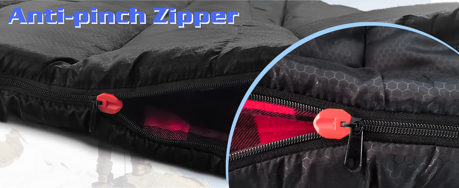 Спальний мішок XXL для дорослих, 3-4 сезони, фланель, кемпінг, зимовий, з сумкою, вологостійкий, теплий, 230x90 см (Чорний/Червоний, L-Zip)