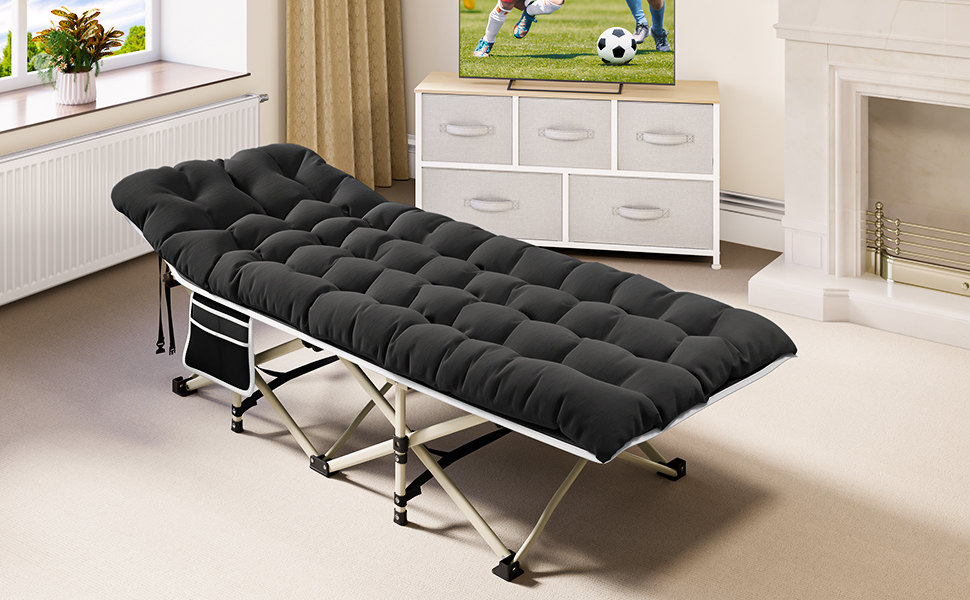 Складне кемпінгове ліжко YITAHOME для дорослих з матрацом, міцне та надійне, блакитне (чорний + матрац)