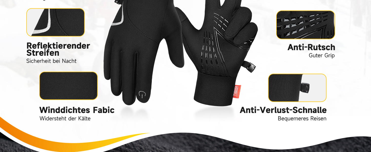 Зимові рукавички Benirap для чоловіків та жінок, вітрозахисні, з підтримкою сенсорного екрану, неслизькі, спортивні, теплі, для активного відпочинку, їзди на велосипеді, бігу, прогулянок з собакою. Чорний колір, модель TM01