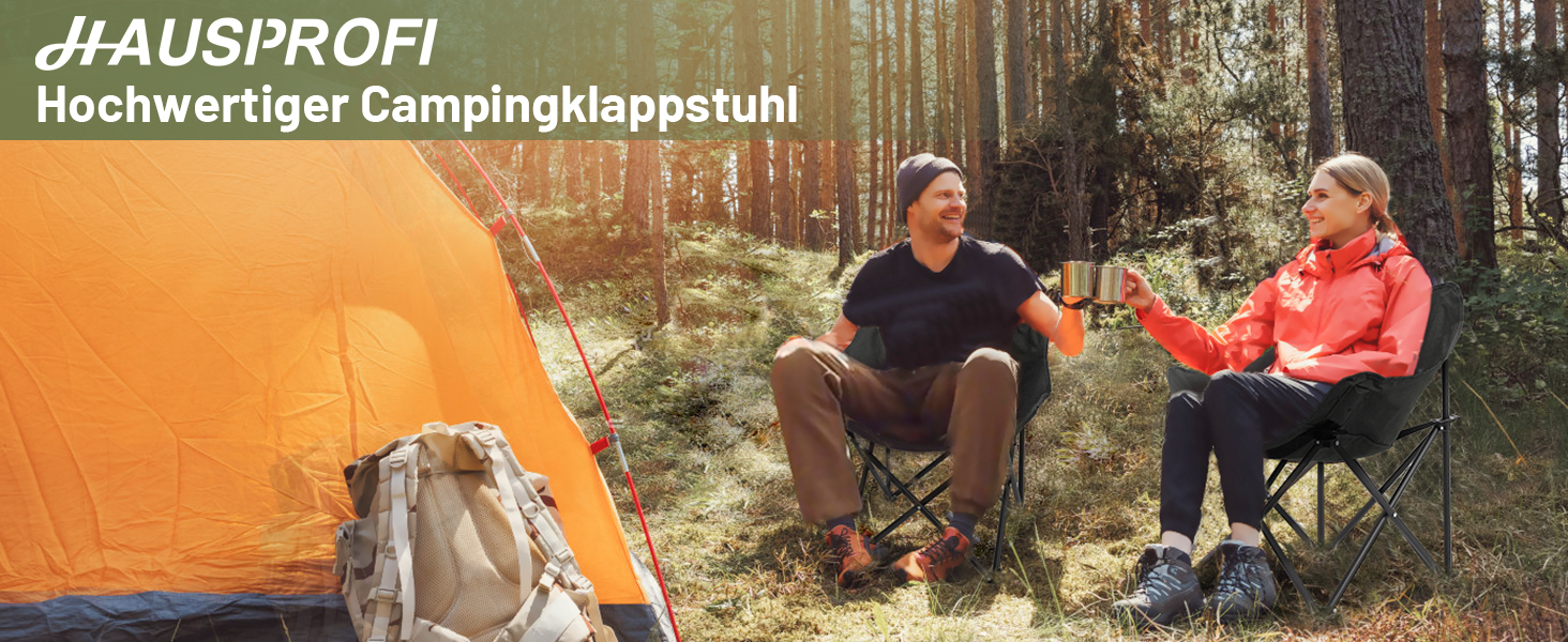 Крісло для кемпінгу Hausprofi складне, чорне, з тримачем для напоїв та сумкою, вантажопідйомність 150 кг