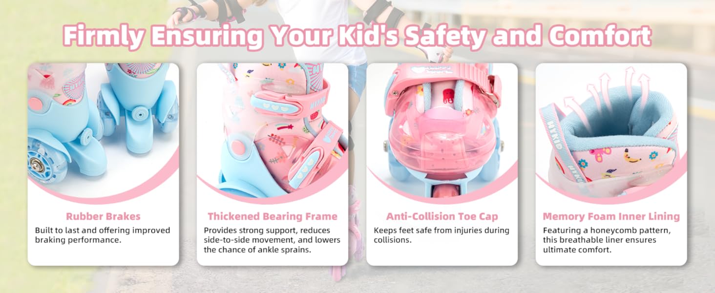 Дитячі ролики для дівчаток, 4 розміри, регульовані, безпечні, дихаюче матеріалу, легкі, для початківців (fruit, XS: 25-27.5 EU)