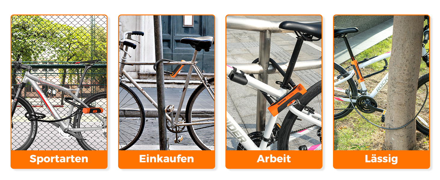 Замок для велосипеда Sportneer Bügelschloss 20 мм: висока безпека, сталевий трос 1.8 м, монтажний кріплення