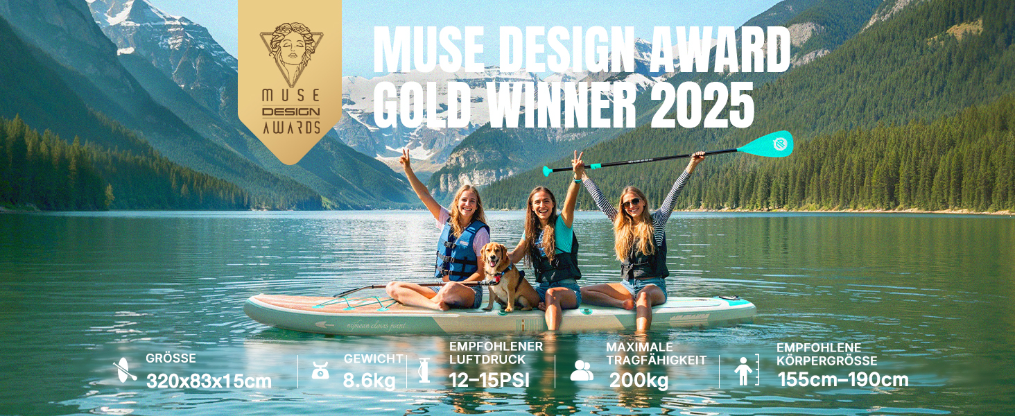 Надувне SUP-борд Niphean Stand Up Paddle Board з сидінням та аксесуарами, 320 см, для 2 осіб, до 200 кг