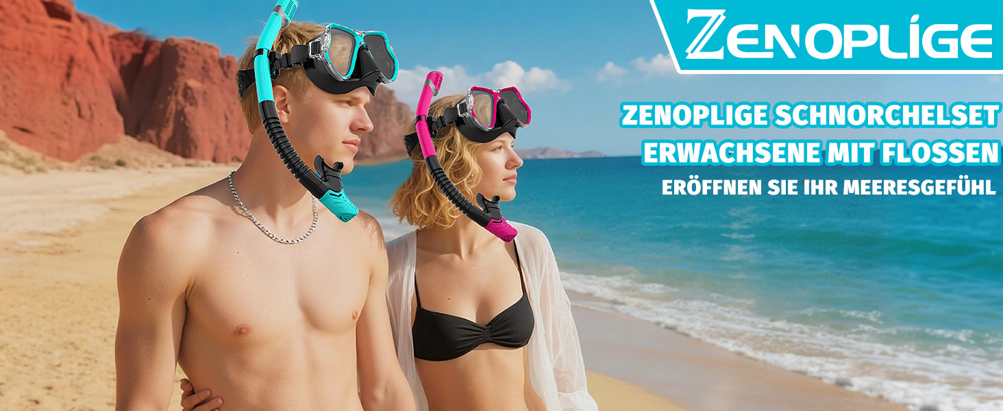 Набір для снорклінгу Zenoplige для дорослих: маска, трубка та ласти. Чорний з зеленим (2023) S/M