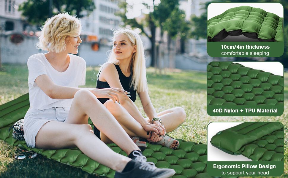 Саморозгортальний килимок для кемпінгу Podazz - ультралегка спальна матрац з подушкою, 10 см товщина, водонепроникний, з вбудованим насосом для туризму (блакитний)