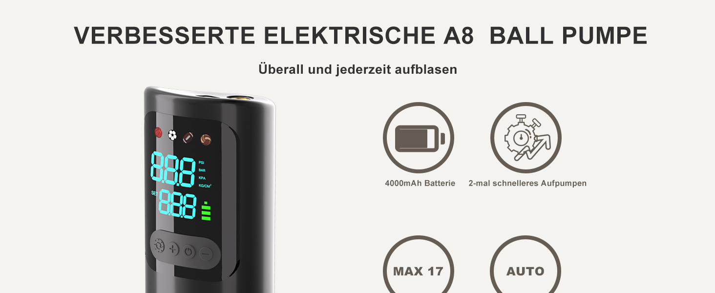 Електричний насос для м'ячів з цифровим дисплеєм. Підходить для баскетболу, футболу, йоги та інших видів спорту. Чорний колір.