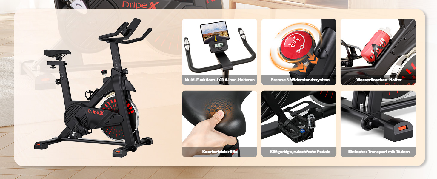 Велотренажер Dripex: стабільний, комфортний, з тримачем для планшету, до 150 кг, для дому