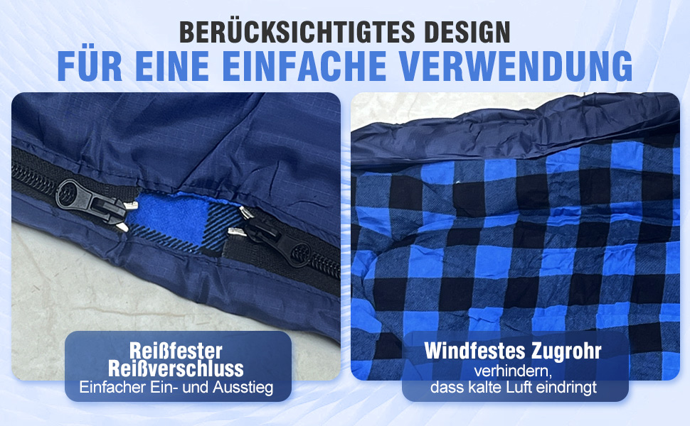 Спальний мішок для двох осіб з флянелі, 220 x 160 см, з двома блискавками, 2 подушки та сумка для перенесення, для дорослих, блакитний