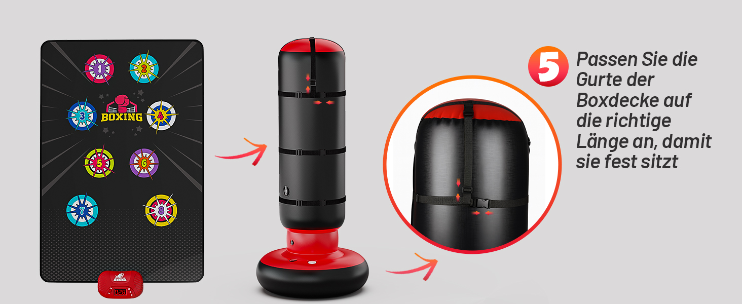 Інтерактивний боксерський мішок для дітей з музикою та світлом, стоячий, надувний, з рукавичками, для хлопчиків 6-12 років, червоний, L