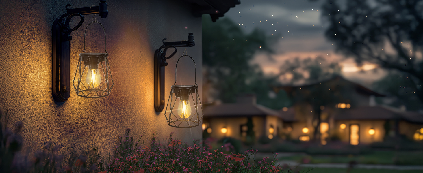 Сонячні ліхтарі для саду та вулиці, 2 шт. - Водостійкі металеві ліхтарі LED, для газону, патіо, кемпінгу, чорні, восьмикутні