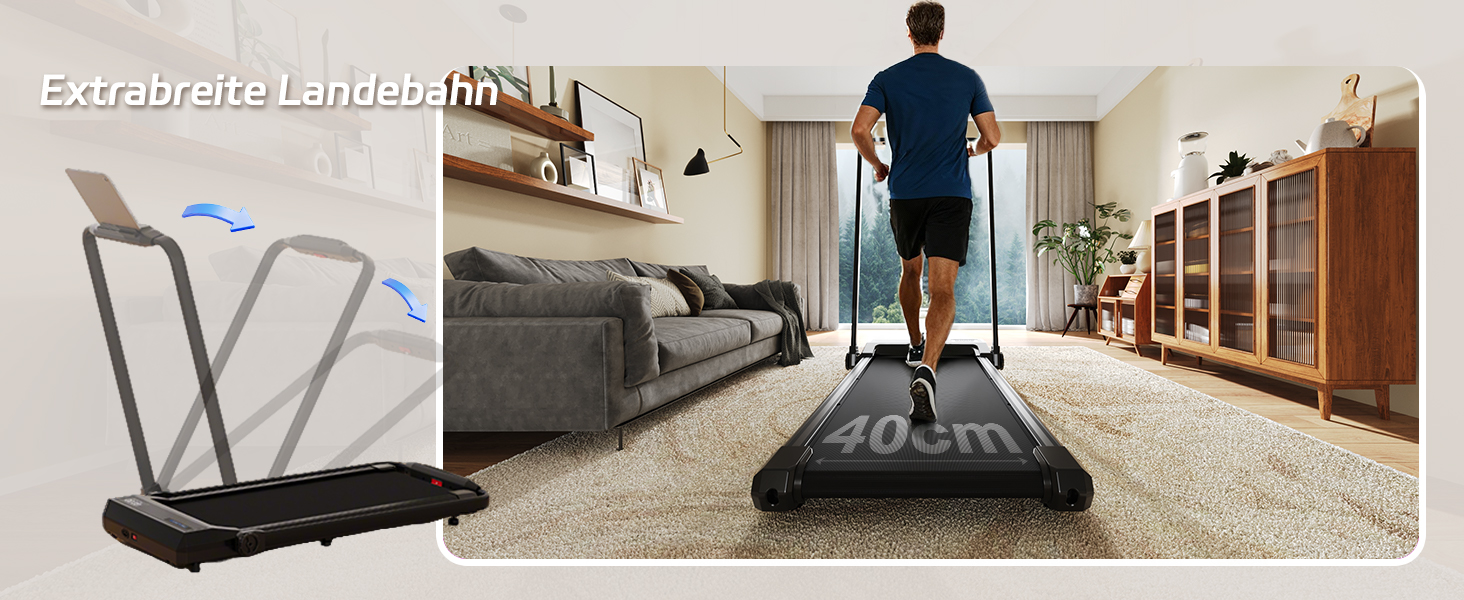 JUMMICO Ходункова доріжка для дому, складана, з робочим столом, ширина доріжки 40 см, швидкість 1-12 км/год, тримач для планшета, з додатком та магнітною пульт дистанційного керування