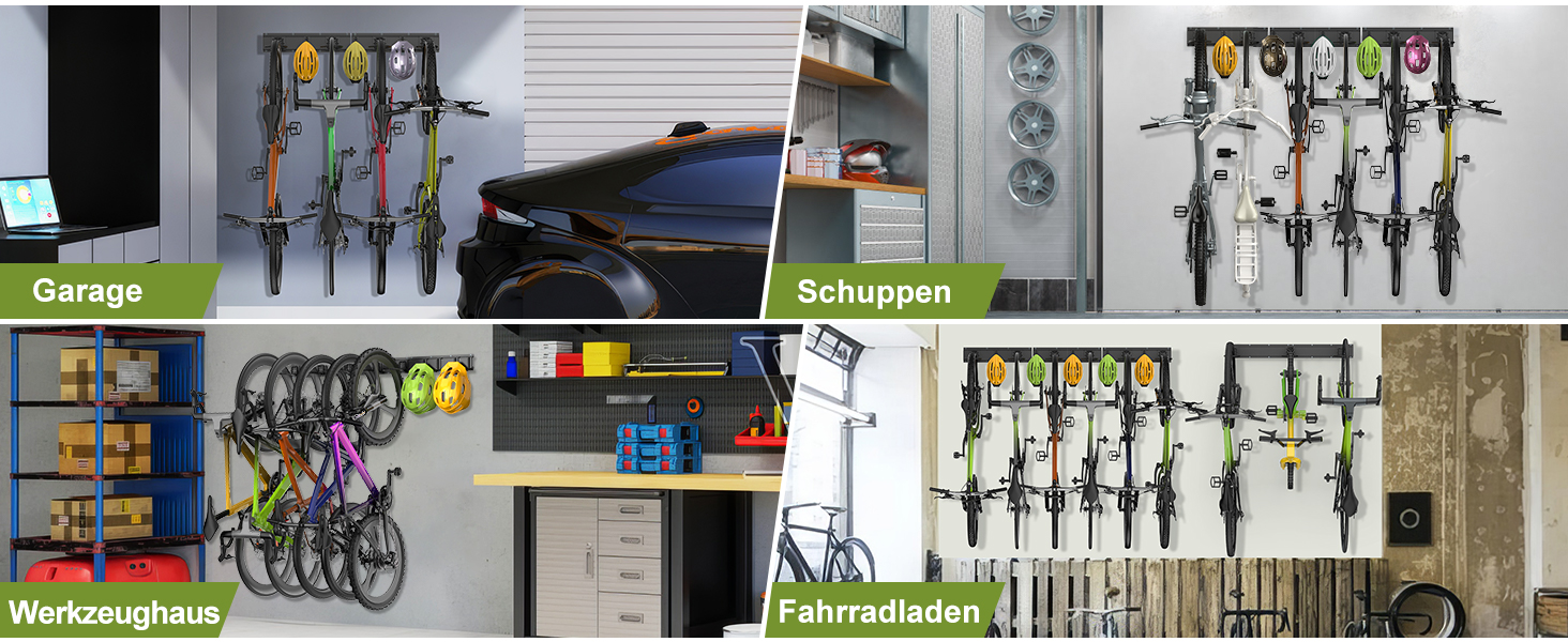Настінна підставка для велосипедів Housolution 32 дюйми на 4 велосипеда + 3 шоломи, до 136 кг, міцна сталева конструкція, для гаража