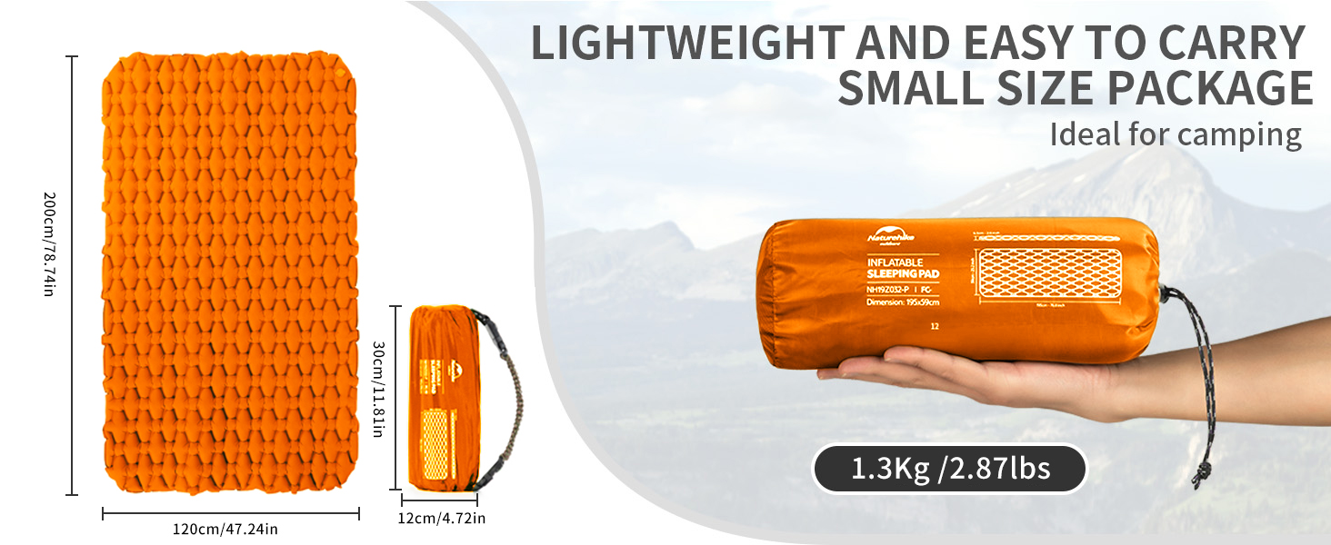 Naturehike Ultraleichte: Розкладний килимок для сну - 6.5 см, для кемпінгу та піших прогулянок (Помаранчевий, подвійний)