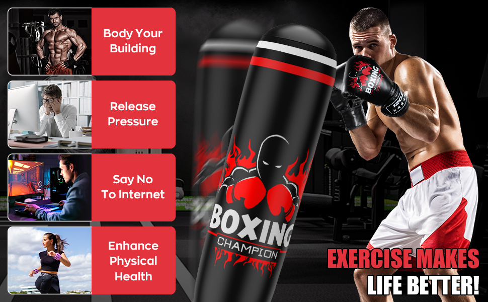 Боксерський мішок IMAYCC стоячий для дорослих та дітей з боксерськими рукавичками, посилений, 180 см, високоякісний PVC, для Муай Тай, Таеквондо, MMA, бокс, тренування, фітнес, червоно-чорний