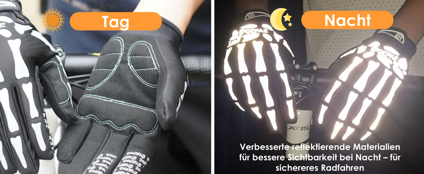 Рукавички для велосипеда Azarxis MTB чоловічі/жіночі, зимові, вітронепроникні, для катання, трекінгу, бігу, чорні (5 пальців), XL, відбивачі