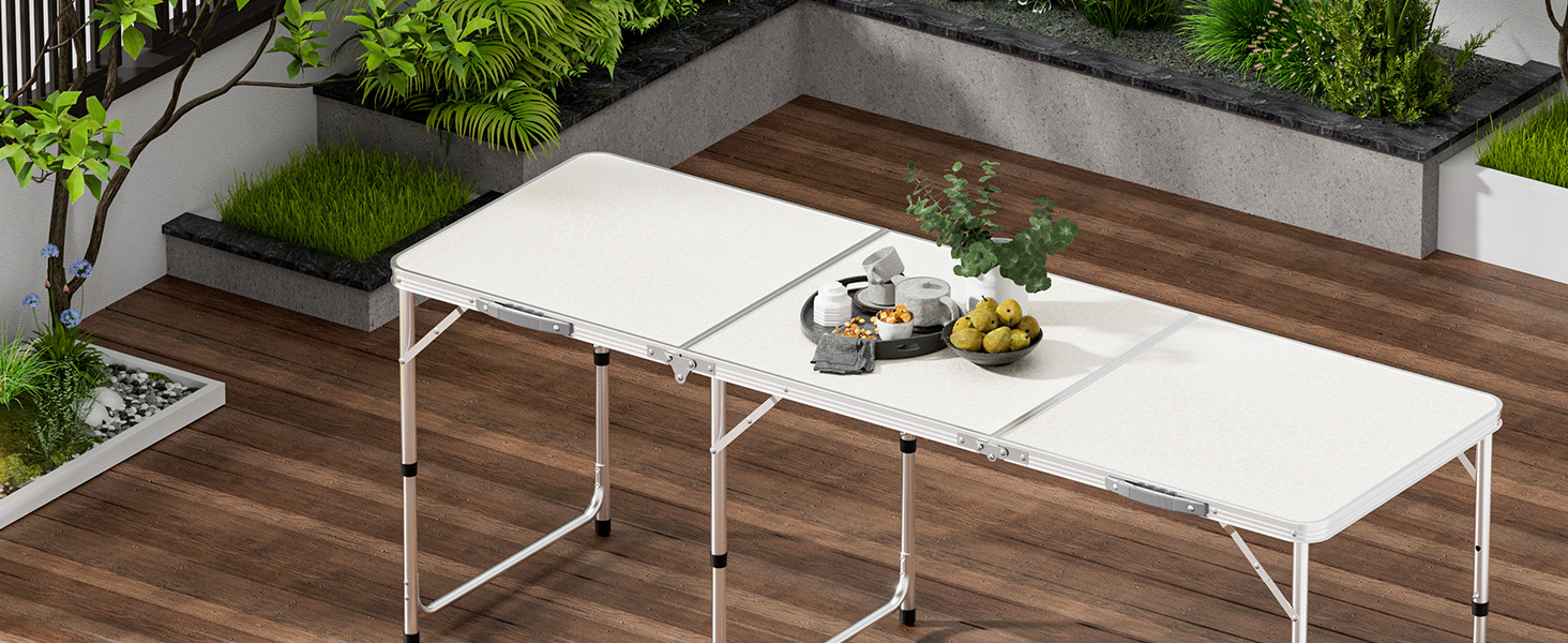 Складаний туристичний стіл Toboli з регулюванням висоти 180x60x70 см, алюмінієвий каркас, MDF стільниця, для кемпінгу, саду, буфета