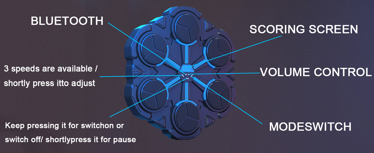 Музична боксерська машина Toyone: розумна, настінна, зі світлодіодами, 3 режими швидкості, підрахунок ударів, для дітей та дорослих, чорно-синя