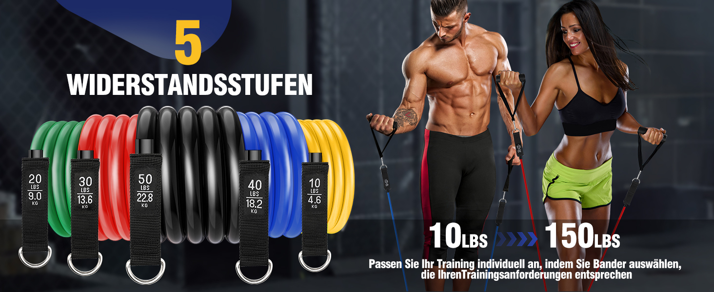 Фитнес-гумки Fokky, набір 5 шт. з різними рівнями опору, з аксесуарами для йоги, пілатесу, силових тренувань (для чоловіків та жінок)