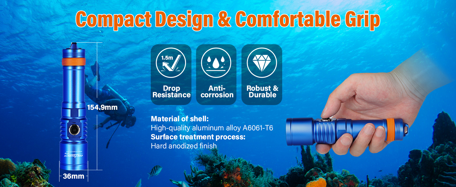 Ліхтар під водою ORCATORCH DC710 LED, 3000 люмен, USB-C, IP68, 150м, синій