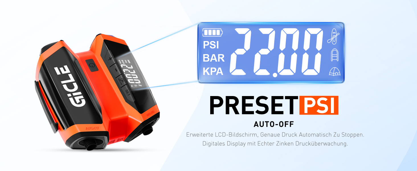 GICLE Електрична SUP-насос з акумулятором та портативним павербанком, 22 PSI, для SUP, човнів, наметів, каяків, перезаряджається (EU стандарт)