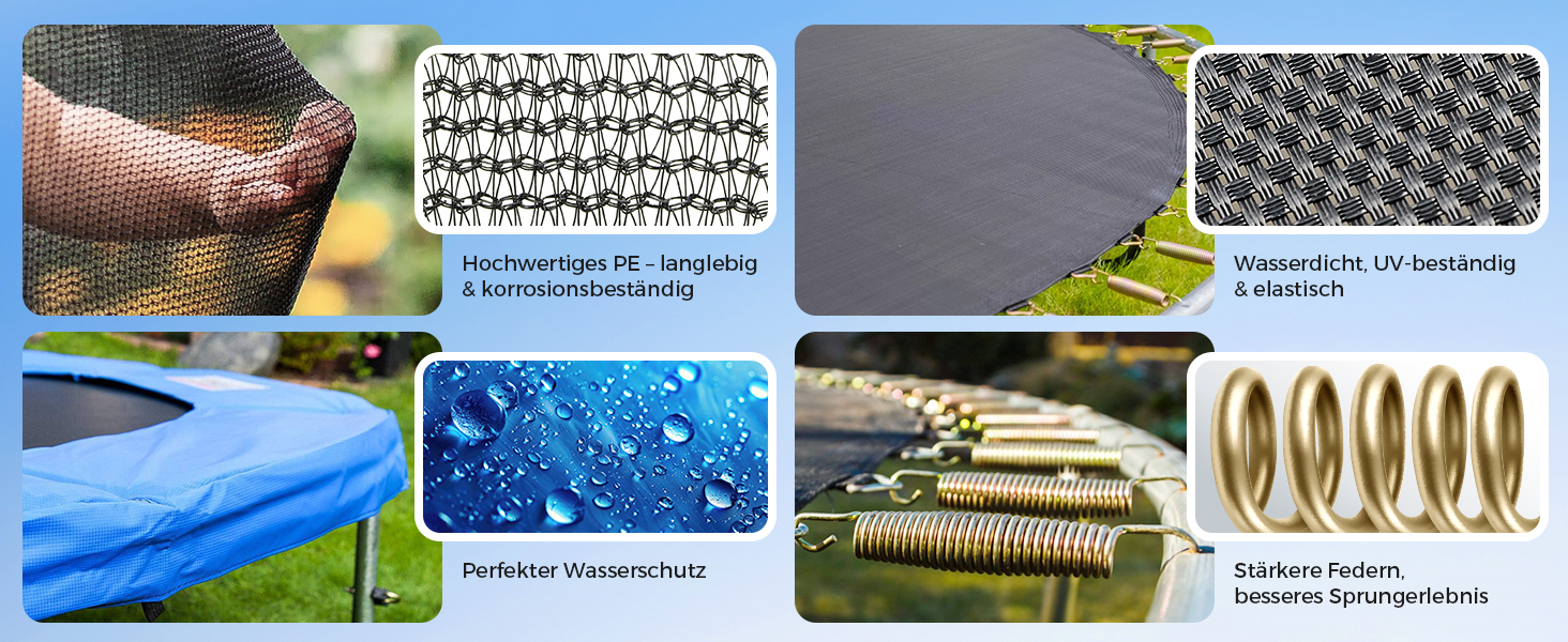 Трамплін Sekey Outdoor 244/305/366 см - сертифікований TÜV Rheinland GS, дитячий, для саду з безпечною драбиною, посиленим захисним сіткою та захисним бордюром (Блакитний, 366 см/12 футів)