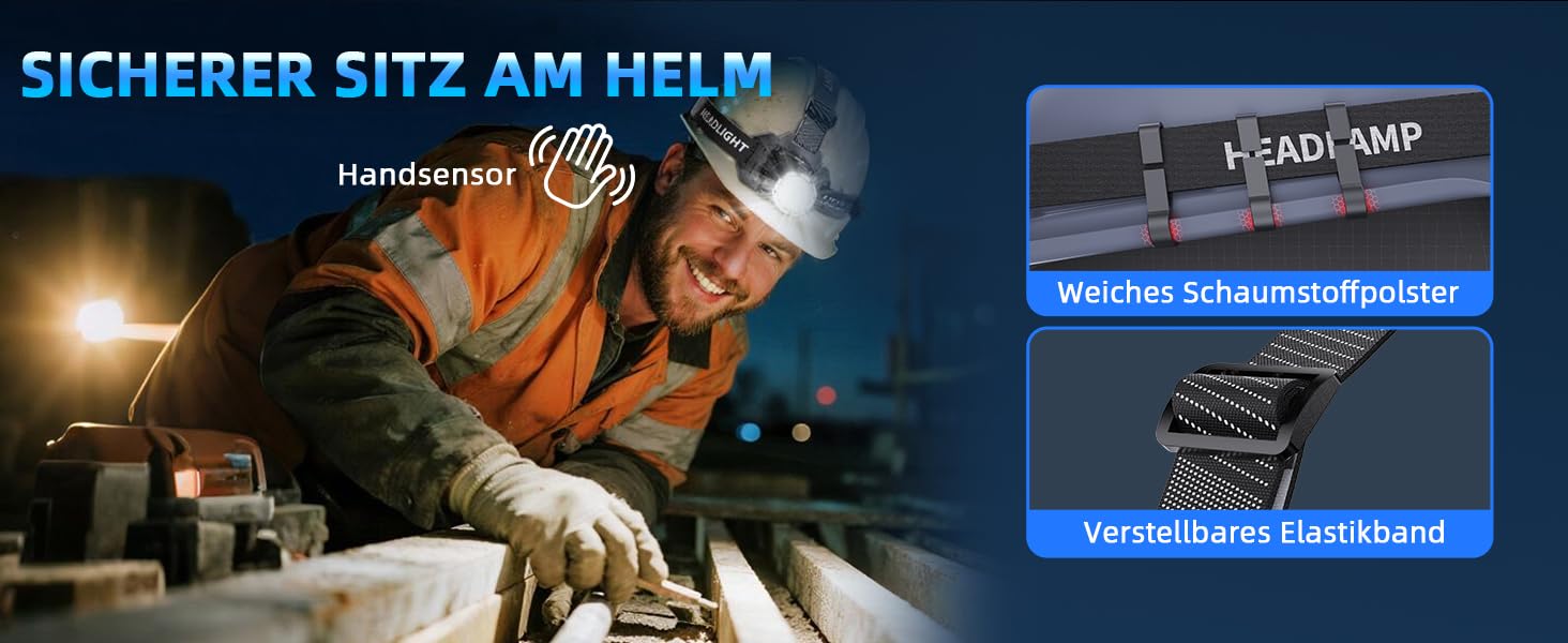 LED налобний ліхтар з акумулятором, надпотужний, з датчиком руху, 3 режими світла та 2 червоних, водонепроникний IPX7, для кемпінгу, бігу, риболовлі, походів, активного відпочинку та надзвичайних ситуацій