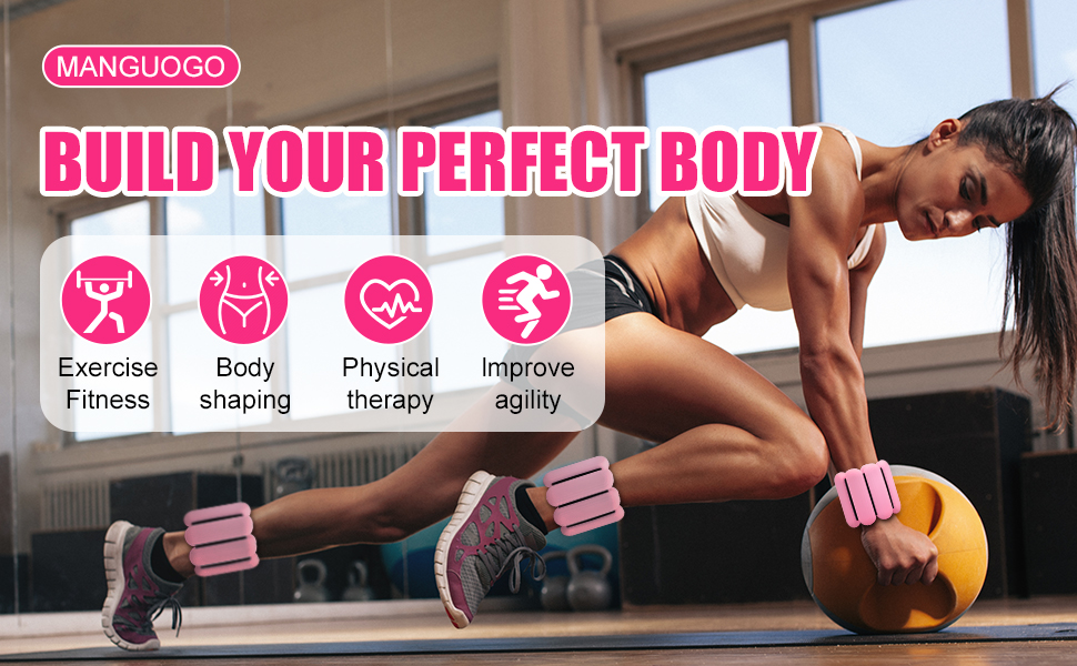 Набір вантажів для зап'ястя та щиколоток (2 шт по 0,5 кг) для фітнесу, йоги, танців, пілатесу, рожеві