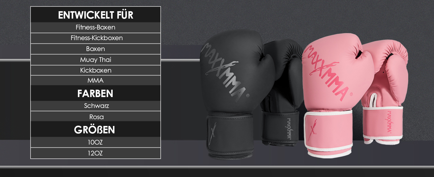 Боксерські рукавички MaxxMMA Pro Style для чоловіків та жінок, 12 унцій, рожеві. Ідеально для тренувань, спарингу, муай-тай, кікбоксингу та роботи з мішком.