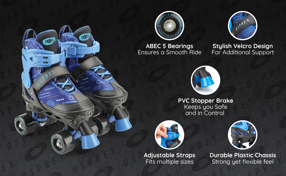 Дитячі ролики Osprey Surge, регульовані ролики Quad, для хлопчиків та дівчаток від 5 років, блакитні, розміри S (UK 12-2, EU 31-34)