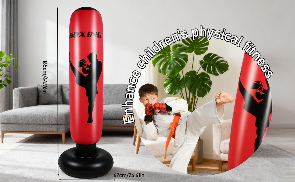 Дитячий боксерський мішок 168 см, надувний, для карате, кікбоксингу, тхеквондо, ММА - ідеальний подарунок для хлопчиків та дівчаток 6-12 років