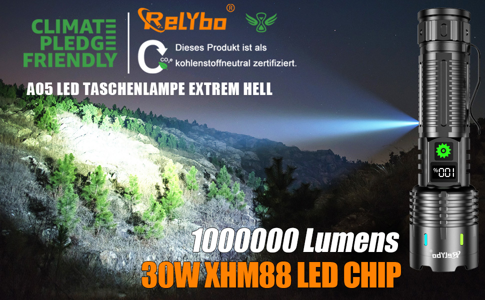 Ліхтар тактичний Relybo LED, 1000000 люмен, USB, 5 режимів, з чохлом, чорний