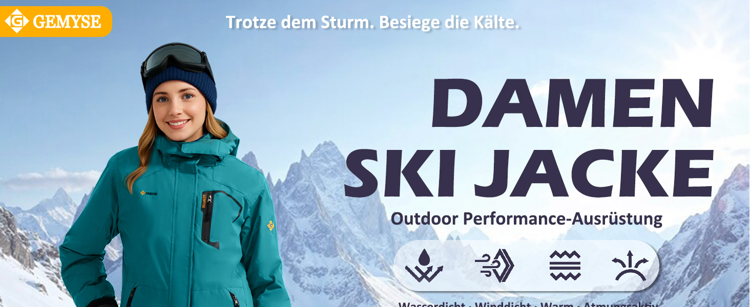 Жіноча водонепроникна гірськолижна куртка GEMYSE з флісовою підкладкою та капюшоном, для активного відпочинку, кольору смарагдова блакить (L)