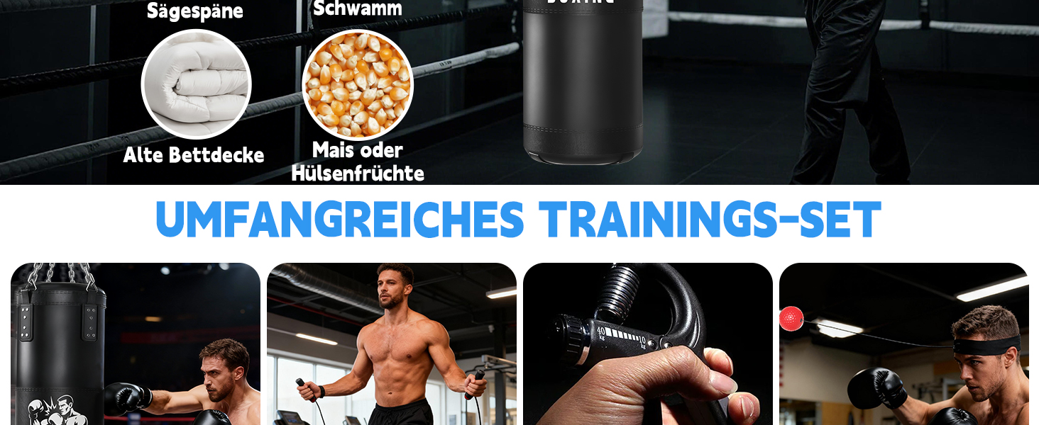 Боксерський мішок для дорослих Ninonly 120см, наповнений, з рукавичками, реактивним м'ячем, тренажером сили рук, скакалкою для MMA, карате, кікбоксингу, боксу, домашніх тренувань