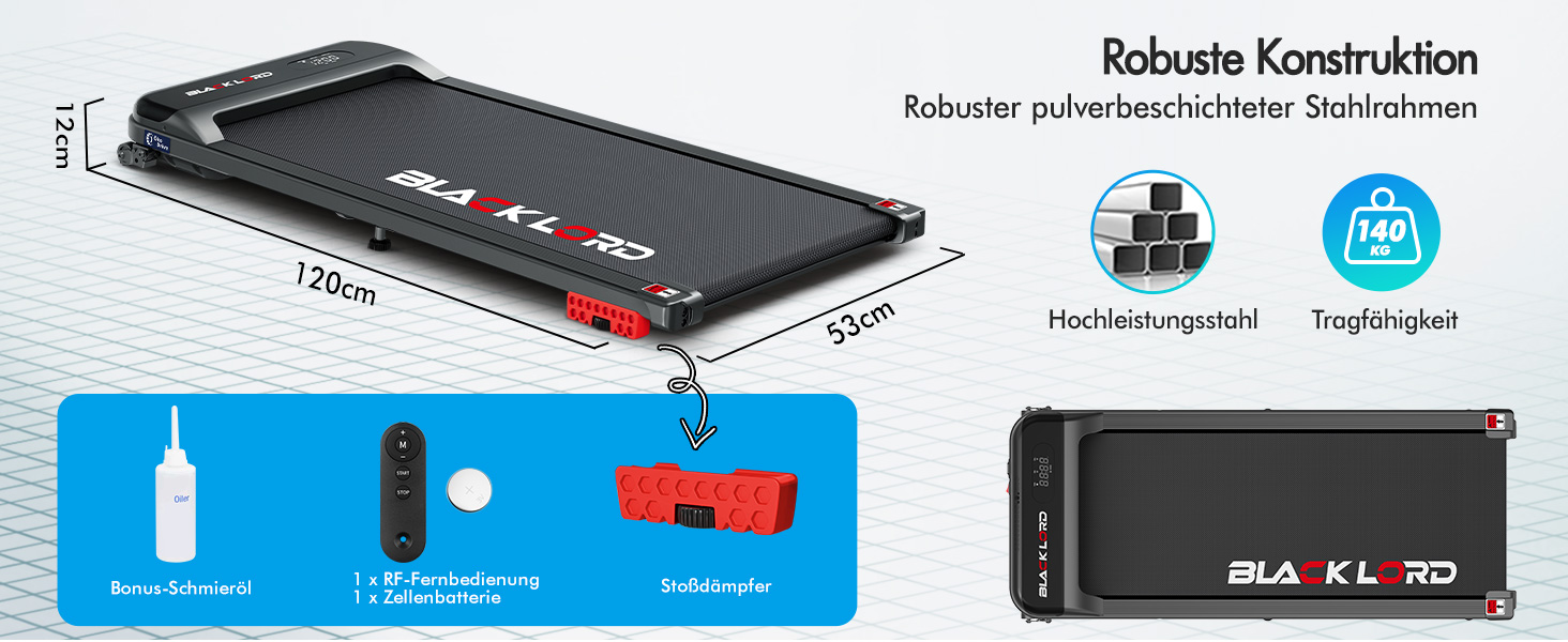 Walkingpad Laufband BLACK LORD MS2: біговий доріжки, 9-16 км/год, регулювання нахилу до 9%, 2.2-3.2 PS, до 140 кг, портативний, тихий, LED-дисплей, додаток, для дому та офісу, біг, фітнес-машина (чорний)