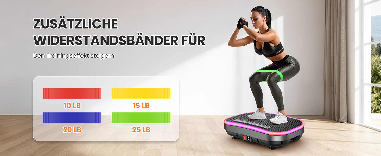 Платформа для вібраційного масажу для схуднення з еластичними стрічками, 9 режимів, 120 рівнів інтенсивності, Bluetooth, LED-дисплей, 150 кг, срібна