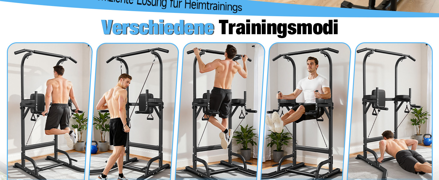 Багатофункціональна турнікова станція Dskeuzeew Power Tower для домашнього фітнесу, стійка для підтягувань та брусів, макс. навантаження 205 кг, чорна