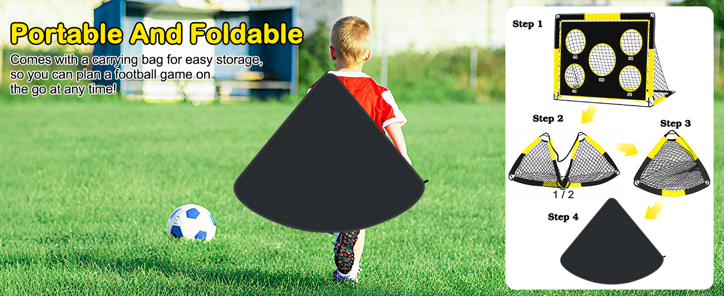 Дитячі воріта для футболу 2-в-1, 150х120 см, портативні та стабільні, з 5 цілями, 4 анкери та сумка, для саду, парку, пляжу (жовті)