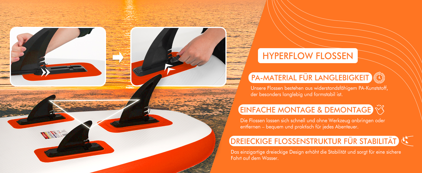 Надувний SUP-борд FunWater 320CM – комплект: весло, рюкзак, 3 ласти, насос, лінь – для початківців та досвідчених райдерів, 10'6, Orange/Weiß