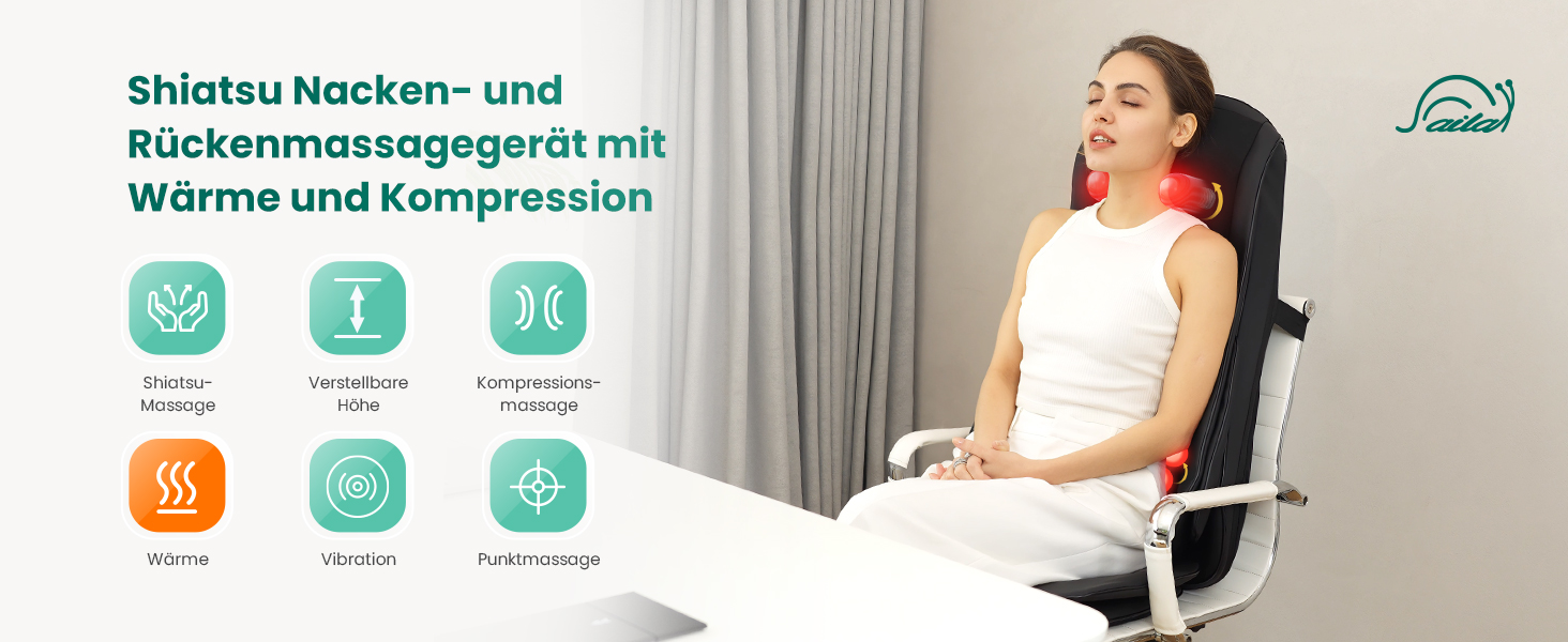 Масажне крісло Snailax Shiatsu з підігрівом, XL. Масажер для спини, шиї, плечей з компресією та вібрацією. Ідеальний подарунок.