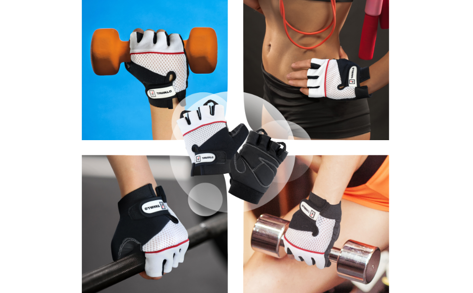 Рукавички для фітнесу та тренувань жіночі Fitnesshandschuhe, розміри S (13-16 см) та M (16-19 см), шкіра, для силових тренувань, чорно-біло-червоні
