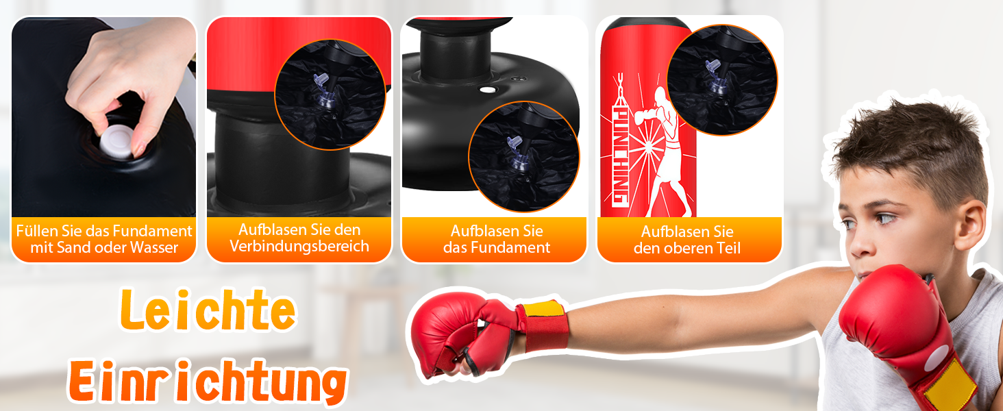 Груша боксерська дитяча Ninonly 160 см з рукавичками та насосом. Стійка груша для боксу в приміщенні, на вулиці, в спортзал для хлопчиків та дівчаток. Червоний колір.