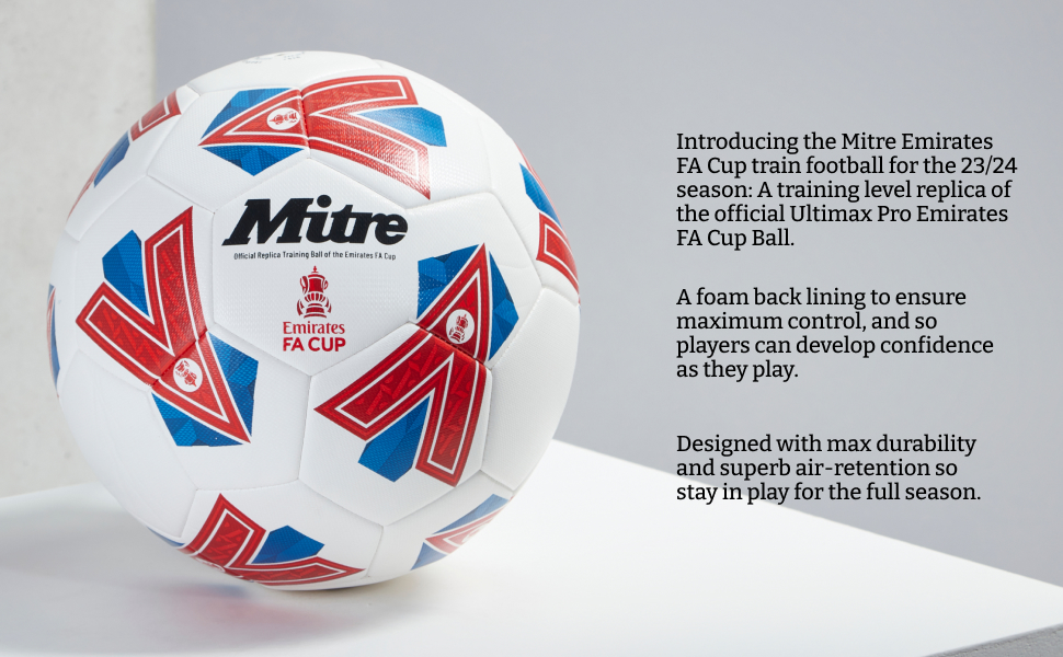 М'яч футбольний Mitre Training FA Cup - тренувальний, міцний, білий/синій/червоний