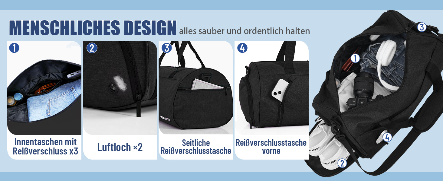 Спортивна сумка-дуфел для чоловіків та жінок з відділенням для взуття та мокрих речей, водонепроникна ручна поклажа (35L, сірий)