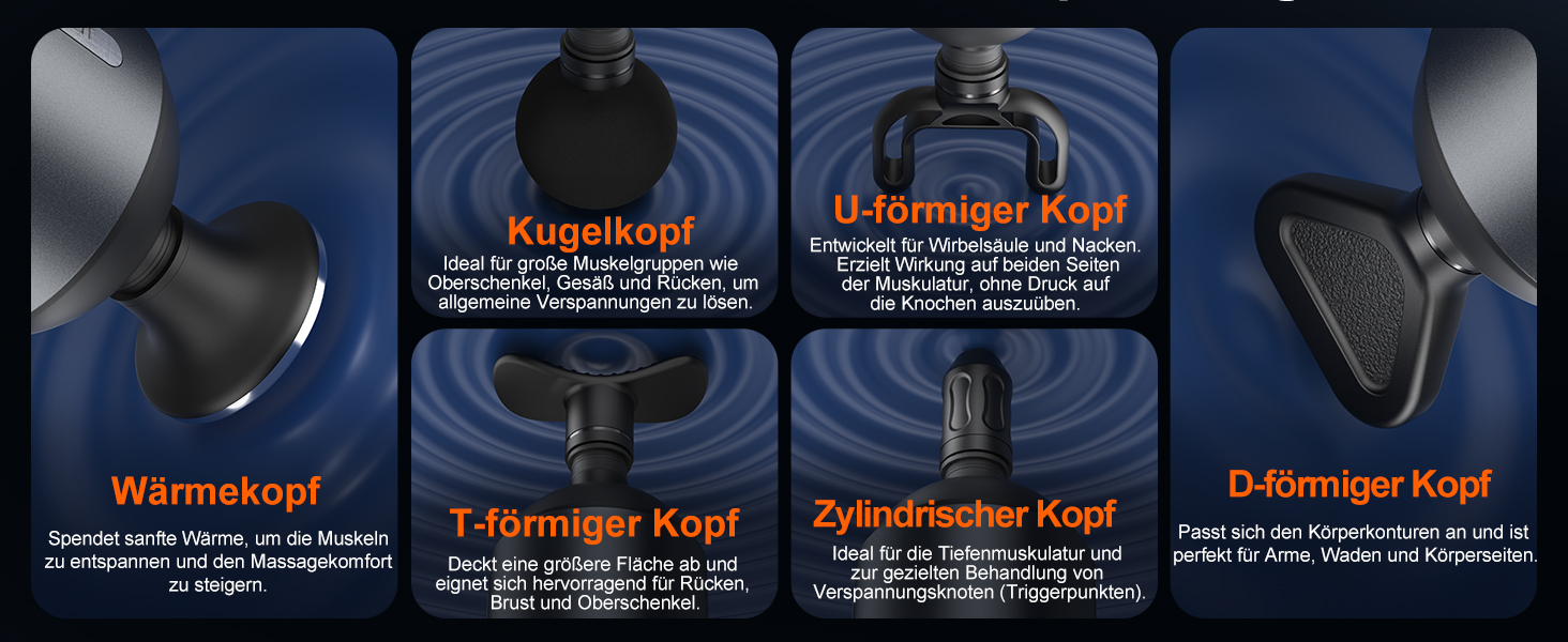 Масажер для м'язів Arboleaf з підігрівом та LED-дисплеєм, 6 насадок, 5 рівнів інтенсивності та 3 режими підігріву