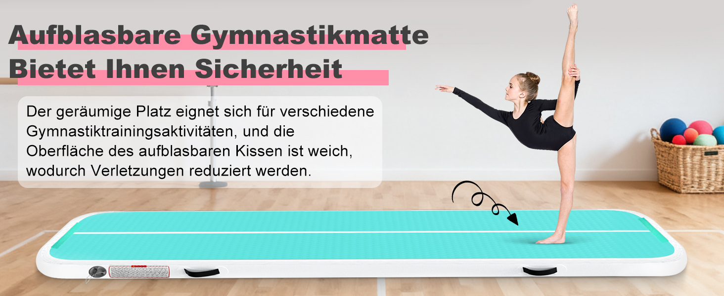 Надувний килимок для гімнастики 3м x 1м x 10см з насосом, рожевий - для дому, йоги, танців