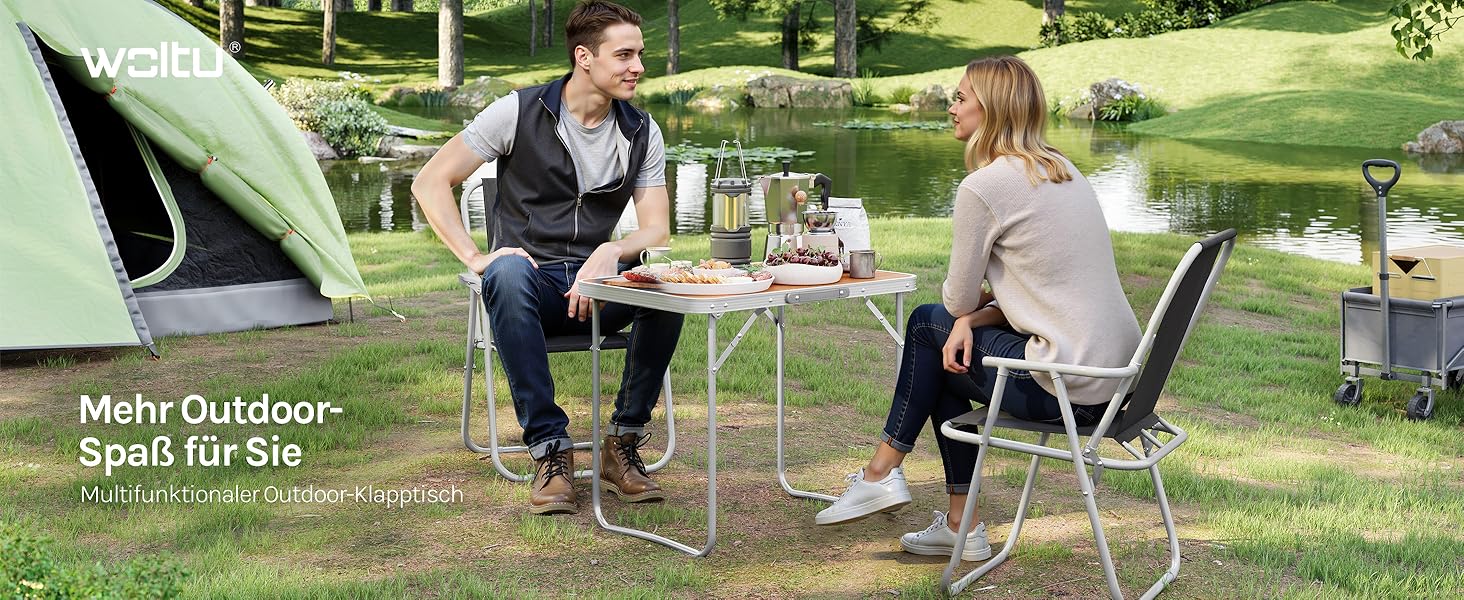Складаний туристичний стіл Woltu для пікніка, пляжу та відпочинку на природі, 70x50x60 см (Alu & MDF)